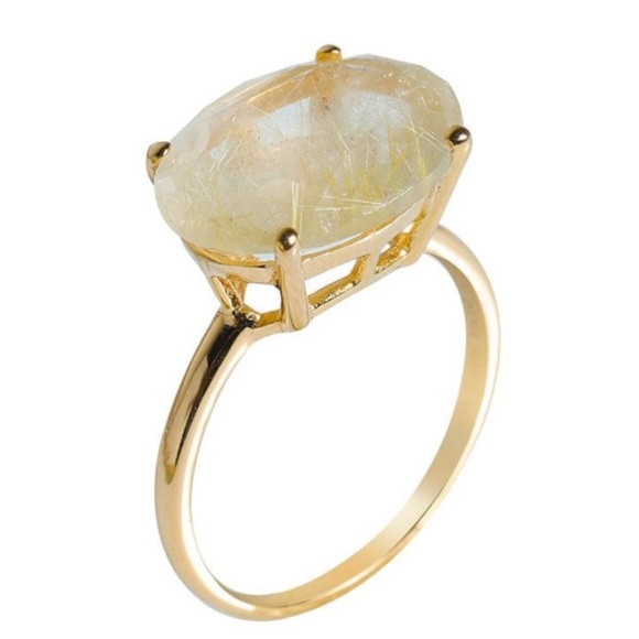 Natural Rutile Ring 18k Gold Plated 925 Sterling Silver - Picture 2 of 3